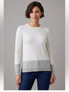 Vince women sweater crew neck white gray high low size S cashmere mixed